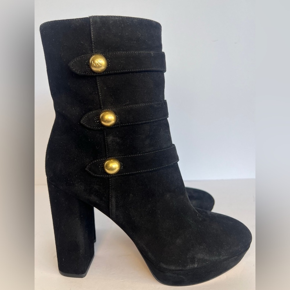 Size 9M Michael Kors "Maisie" Black Suede Platform Mid-Calf Boots